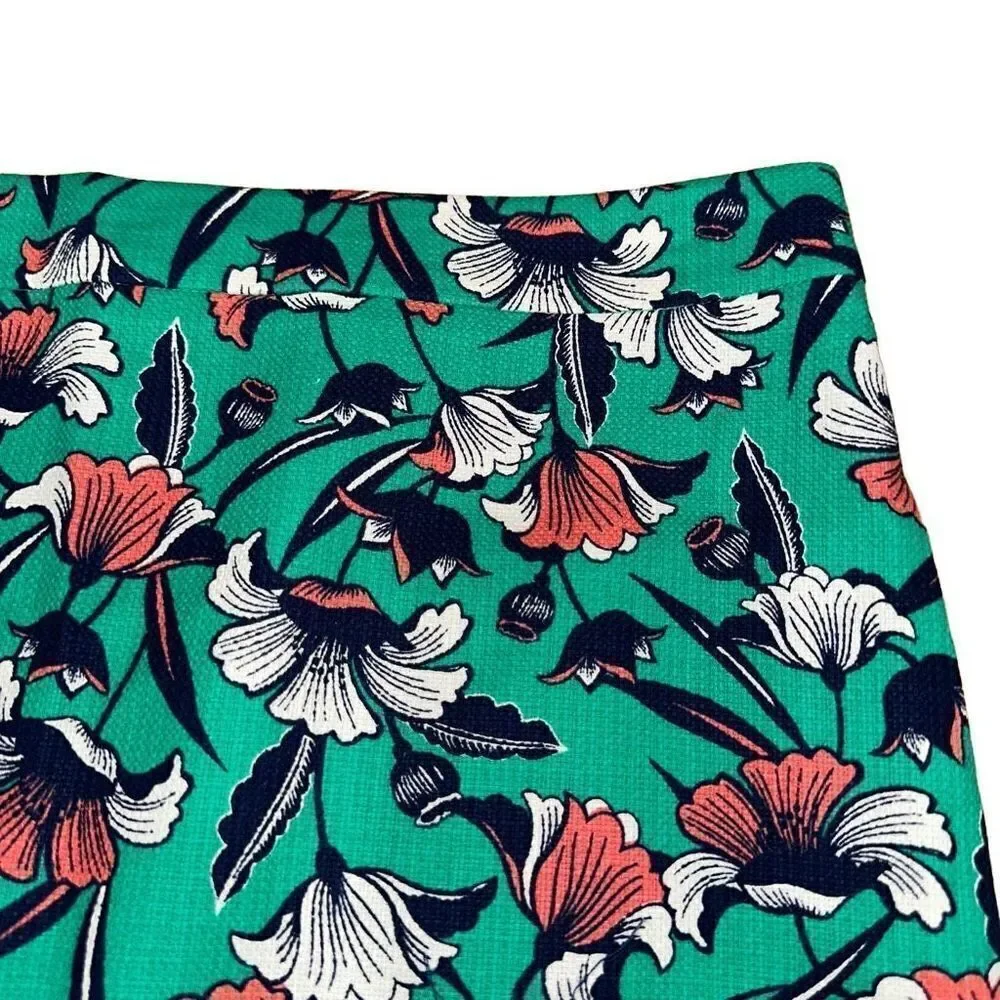 J by J. Crew Green Tropical Floral Pencil Skirt Womens 4 Colorful Preppy Cotton‎